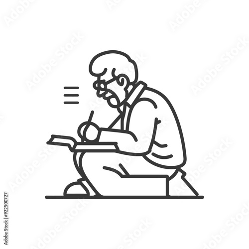 Man Sitting and Writing in a Notebook
