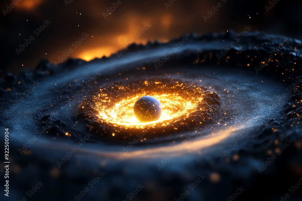 Fototapeta premium A mesmerizing depiction of a celestial event showcasing a glowing planet surrounded by cosmic dust and vibrant energy in deep space.