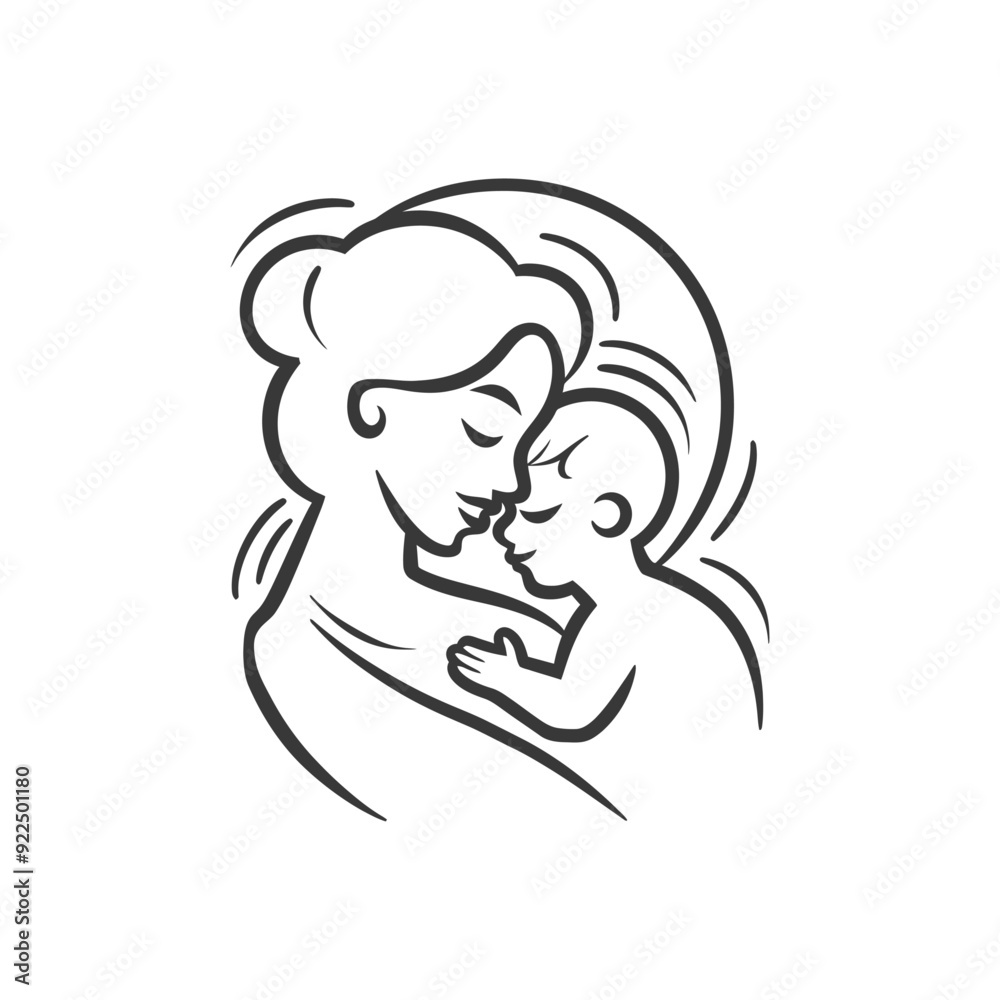 Mother and baby in an embrace, a simple line drawing Mother and baby in an embrace, a simple line drawing