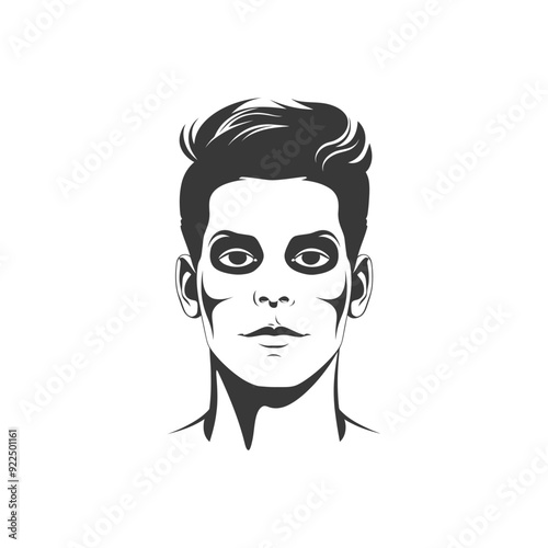 Monochrome Illustration of a Mans Face with Short Hair