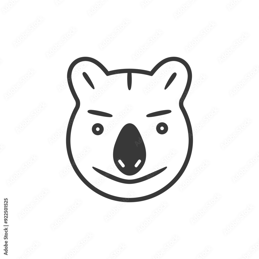 Outline Illustration of a Smiling Koala Face Outline Illustration of a Smiling Koala Face