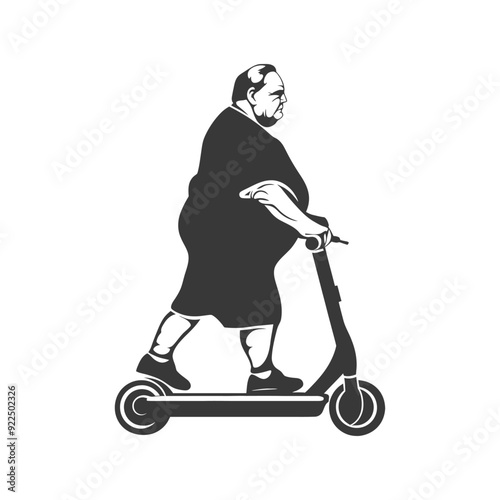 Overweight Man Riding an Electric Scooter