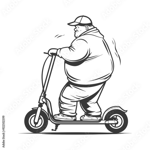 Overweight Man Riding a Scooter