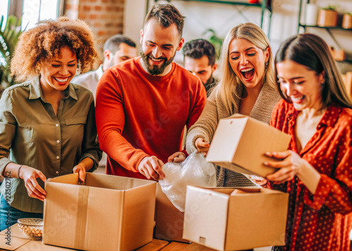 group of people in warehouse photo