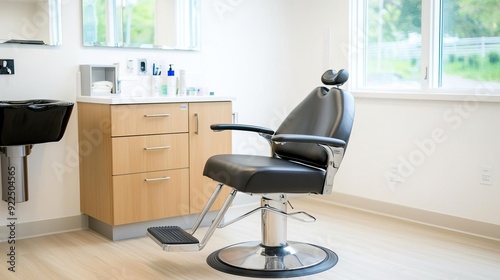 Modern barber chair in a clean and stylish salon.