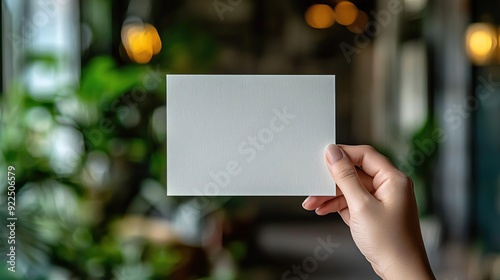 a photo of hand holding a postcard the postcards orientation is vertical and blank