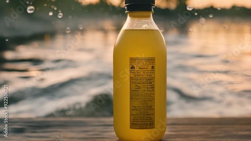 bottled water in the middle of a beautiful lake