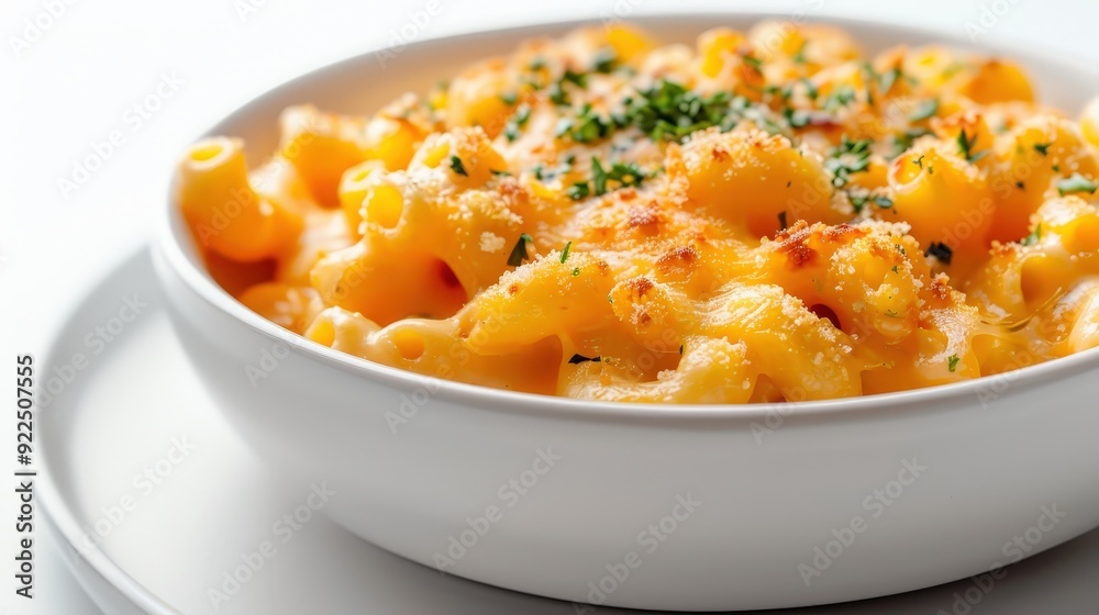 Gourmet Mac and Cheese Bowl in Professional Studio - Fast Food Editorial Photography for Foods Magazine on White Background Gourmet Mac and Cheese Bowl in Professional Studio - Fast Food Editorial Photography for Foods Magazine on White Background