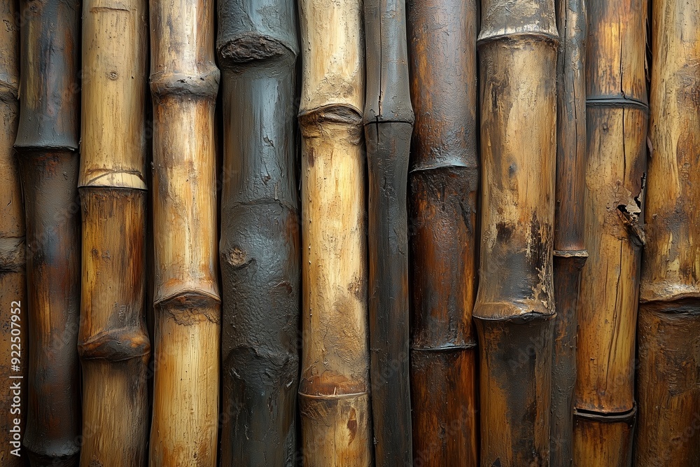 Bamboo stalks of varying colors and textures arranged in a natural pattern Bamboo stalks of varying colors and textures arranged in a natural pattern