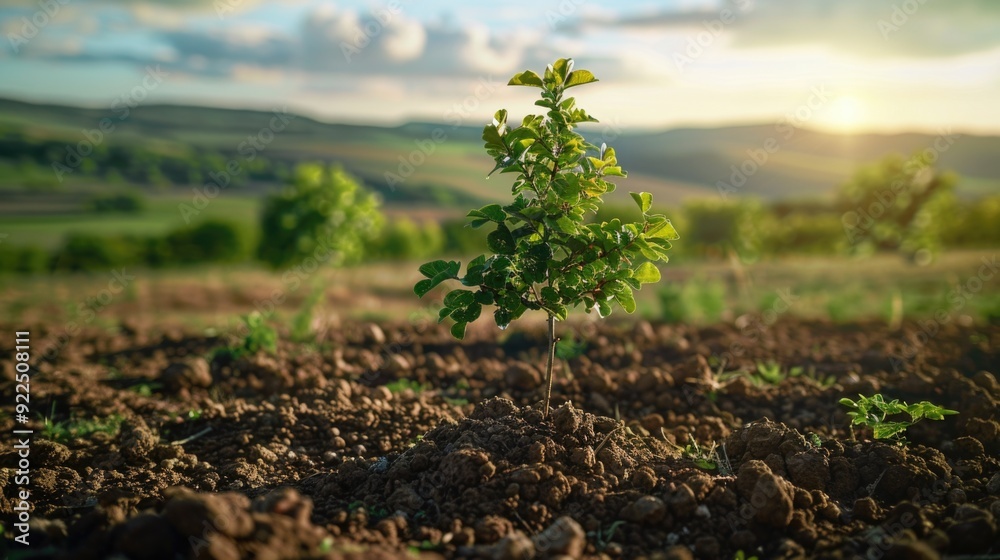 Amidst the beauty of the countryside, a young plant can be seen growing in a field Amidst the beauty of the countryside, a young plant can be seen growing in a field