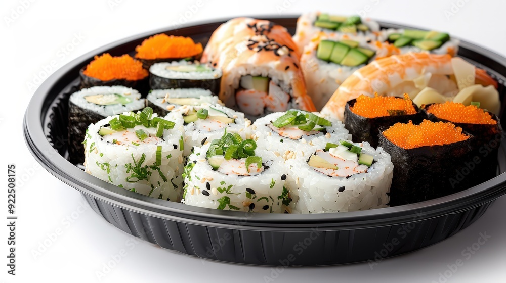 Delicious Sushi Roll Platter on White Background - Professional Studio Editorial Photography for Foods Magazine