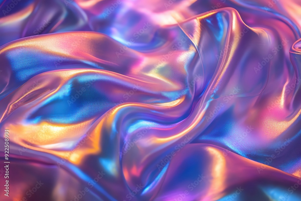 Obraz premium A vibrant, flowing silk fabric showcasing iridescent colors in shades of purple, blue, and pink, perfect for luxurious designs.