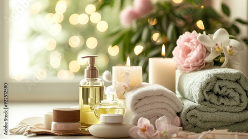 Spa gift set, including candles, oils, and towels