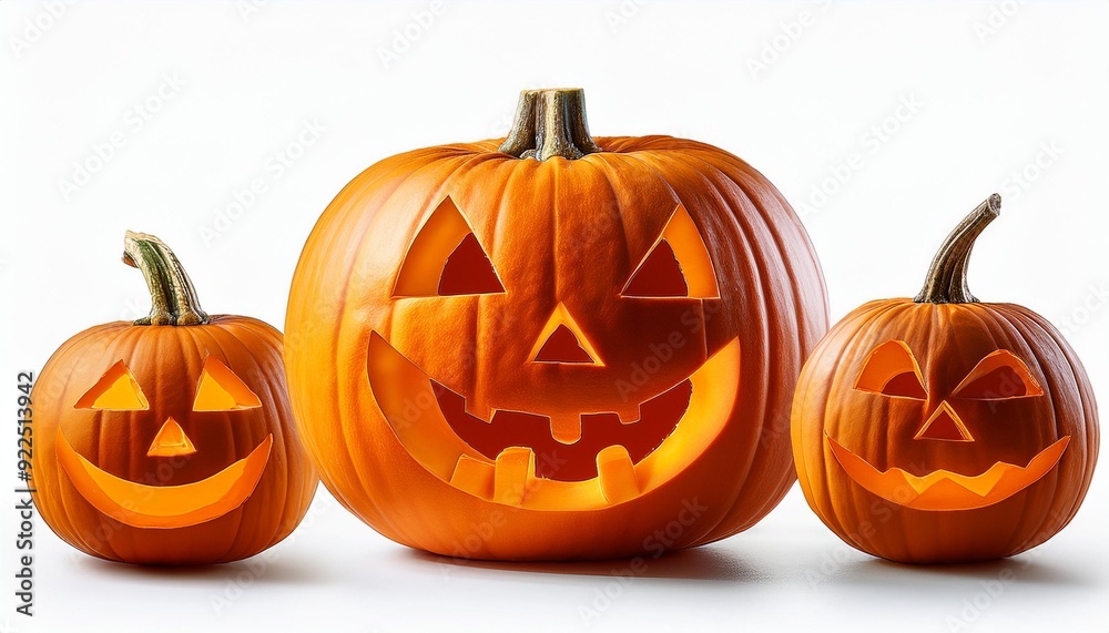 three craved jack o lantern with faces ready for Halloween three craved jack o lantern with faces ready for Halloween
