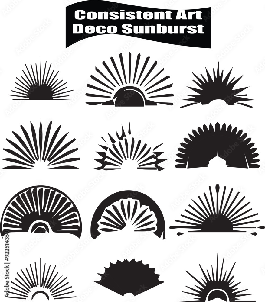 Fototapeta premium Consistent Art Deco Sunburst Versatile Black Silhouette Vector Series