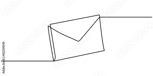 Continuous one line mail envelope letter drowning illustration. Email sketch art post graphic letter message. Newsletter paper send icon. Postal symbol wax drawn outline. Pro vector illustration