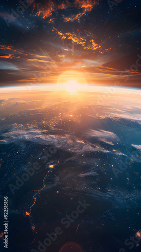 Earth Sunrise and Space Twilight Photo Realistic Concept Showing the Natural Beauty of Earth and Universe for Graphic Design