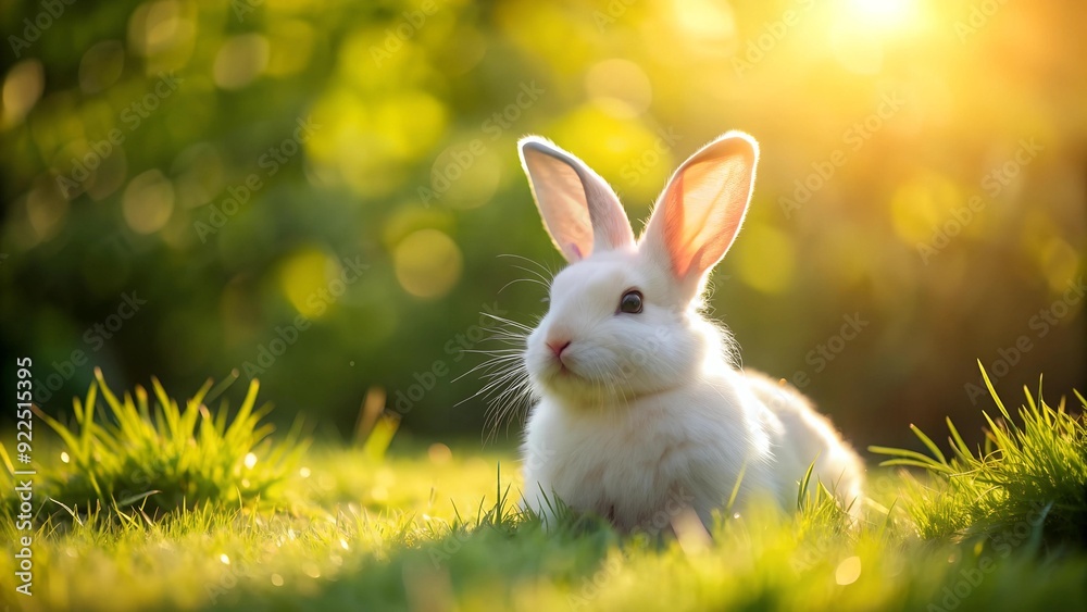 A Gentle Breeze: A White Rabbit Resting on a Bed of Green Grass Generative AI A Gentle Breeze: A White Rabbit Resting on a Bed of Green Grass Generative AI