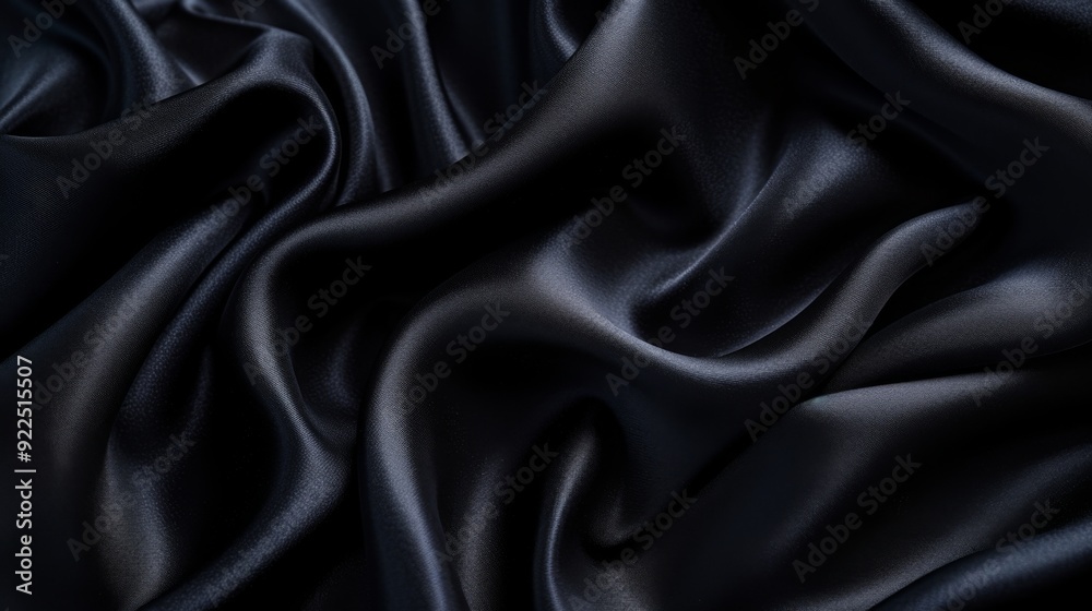 Black silk fabric, capturing its smooth, soft texture and subtle shine Black silk fabric, capturing its smooth, soft texture and subtle shine