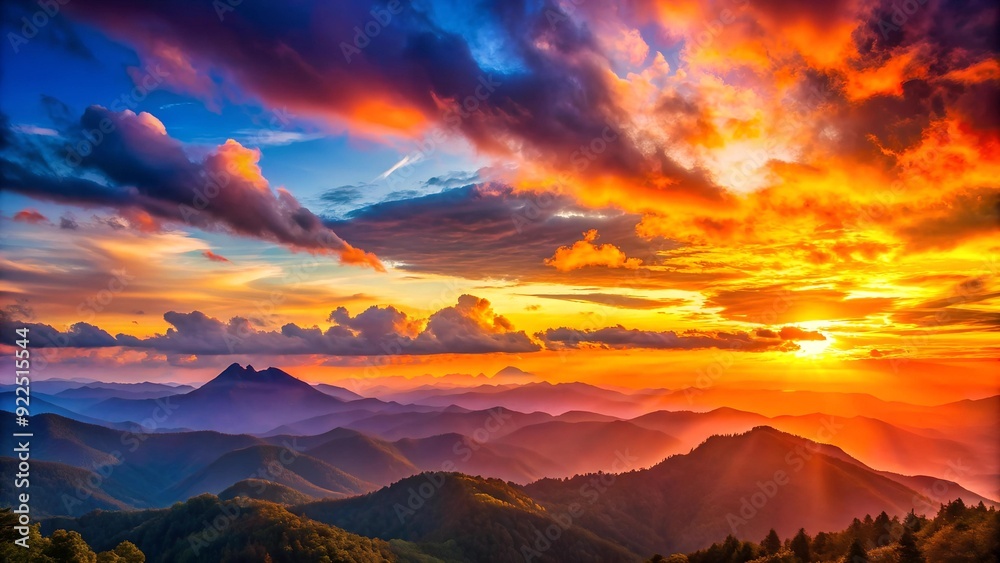 Vibrant Sunset Over a Mountain Range AI generated Vibrant Sunset Over a Mountain Range AI generated