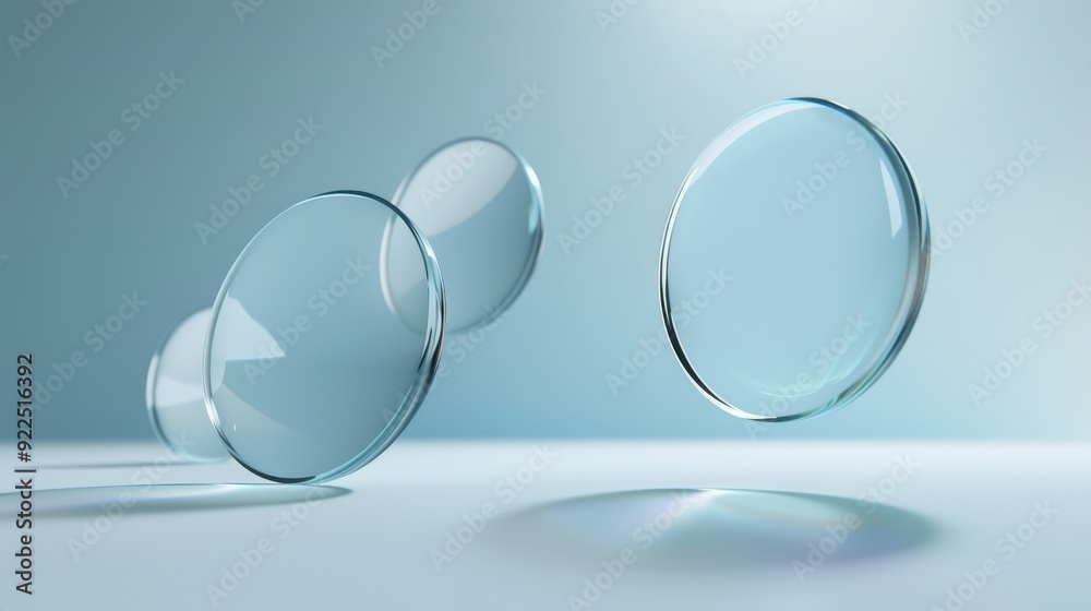 Three clear glass lenses against a blue gradient background Three clear glass lenses against a blue gradient background