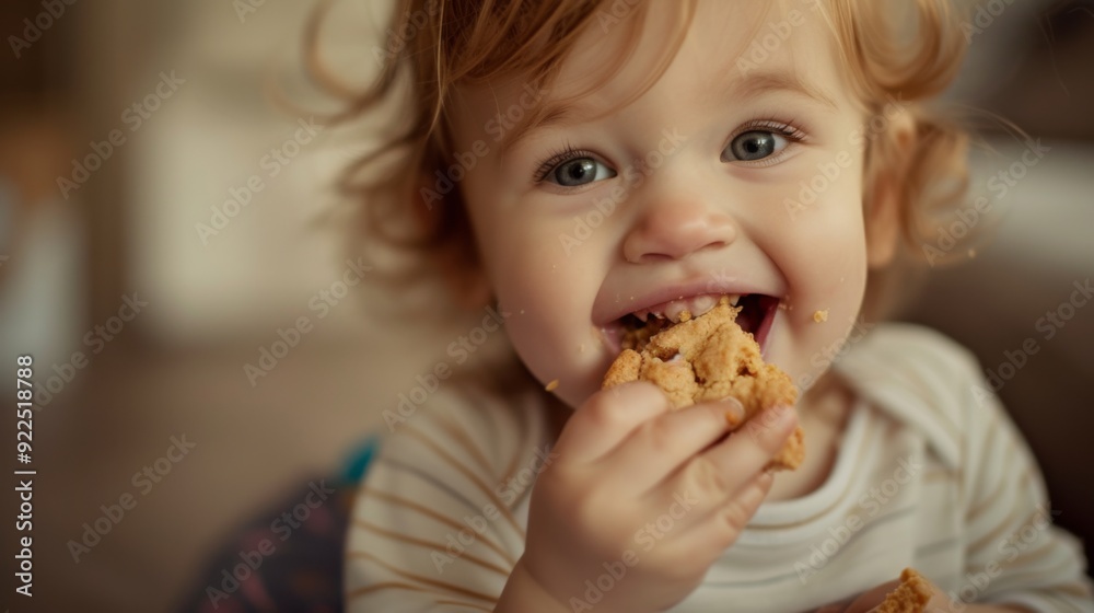 Joyful moment of a child eating a cookie