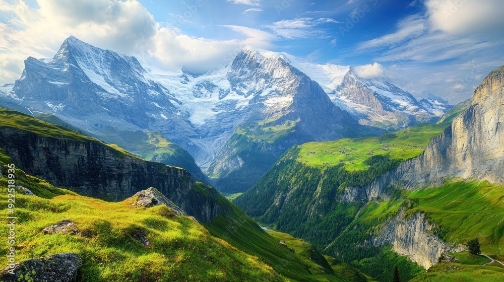 Fototapeta premium Majestic Mountain Range with Snow-Capped Peaks
