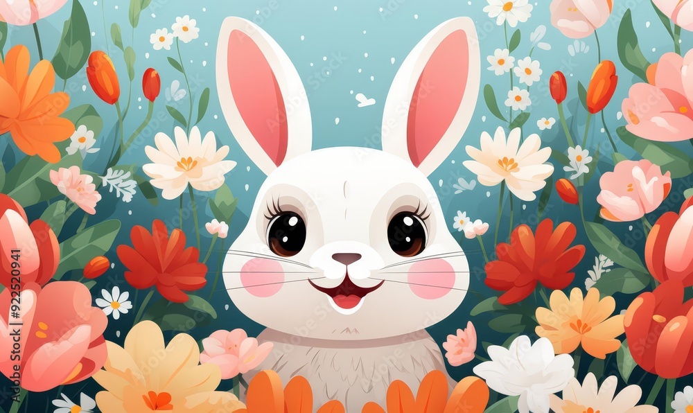 A rabbit hopping excitedly flat design front view flower garden animation vivid A rabbit hopping excitedly flat design front view flower garden animation vivid