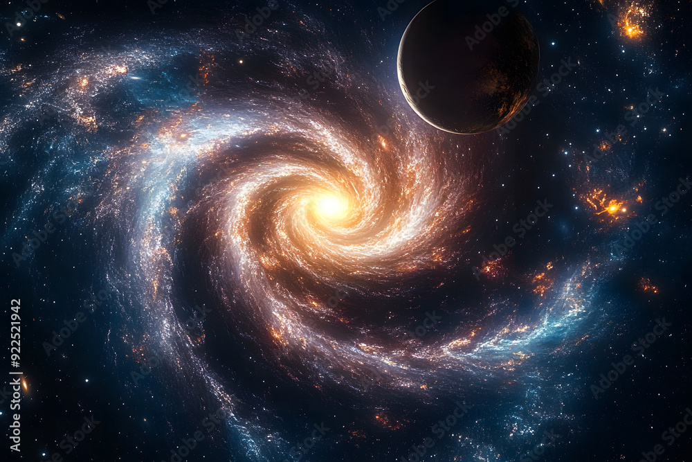 a spiral galaxy in space with stars and planets a spiral galaxy in space with stars and planets