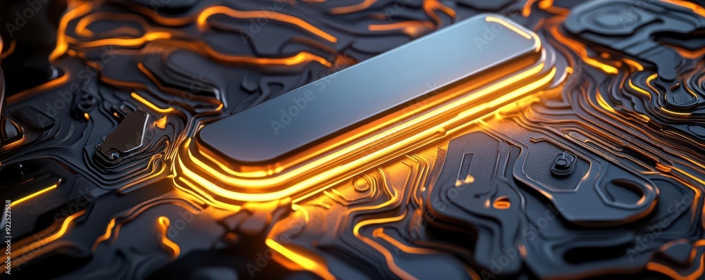 A close-up view of a sleek, glowing circuit board with intricate patterns, perfect for technology and futuristic themes. A close-up view of a sleek, glowing circuit board with intricate patterns, perfect for technology and futuristic themes.