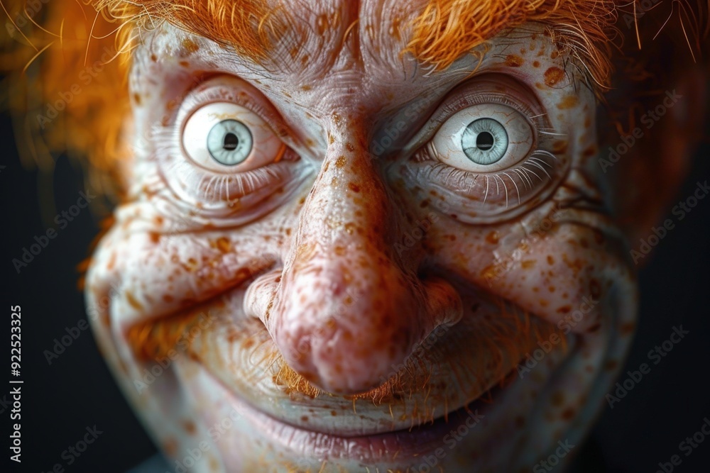 Close-Up of a Man with Wide Eyes and a Mischievous Grin Exhibiting Playful and Quirky Expression with Unique Facial Features