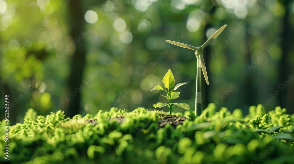 Green energy concept with wind turbine model