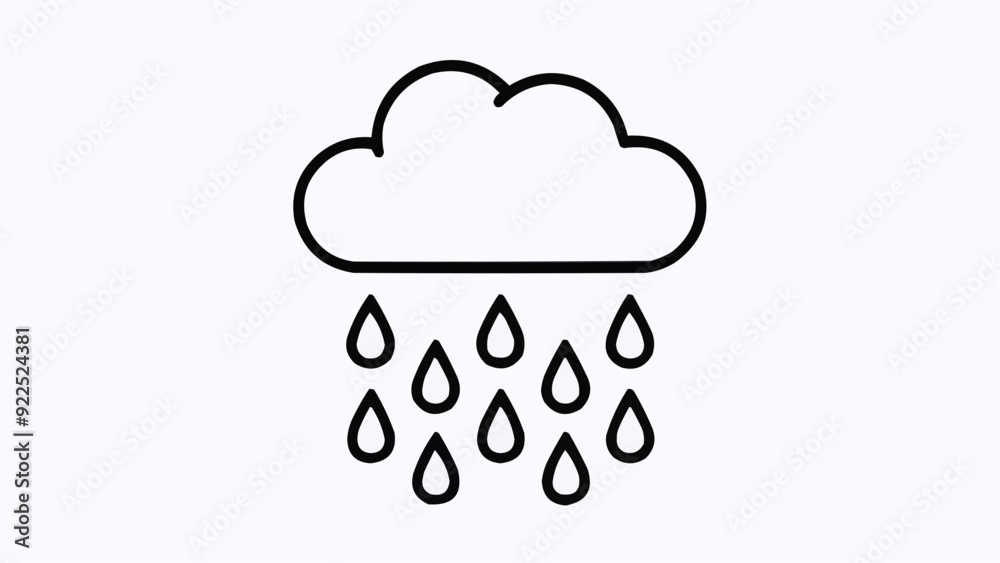 Rainy Weather minimalistic black and white icon on a white . A large cloud with several long, bold raindrops falling straight down. Ideal for weather forecasts and digital designs. Rainy Weather minimalistic black and white icon on a white . A large cloud with several long, bold raindrops falling straight down. Ideal for weather forecasts and digital designs.