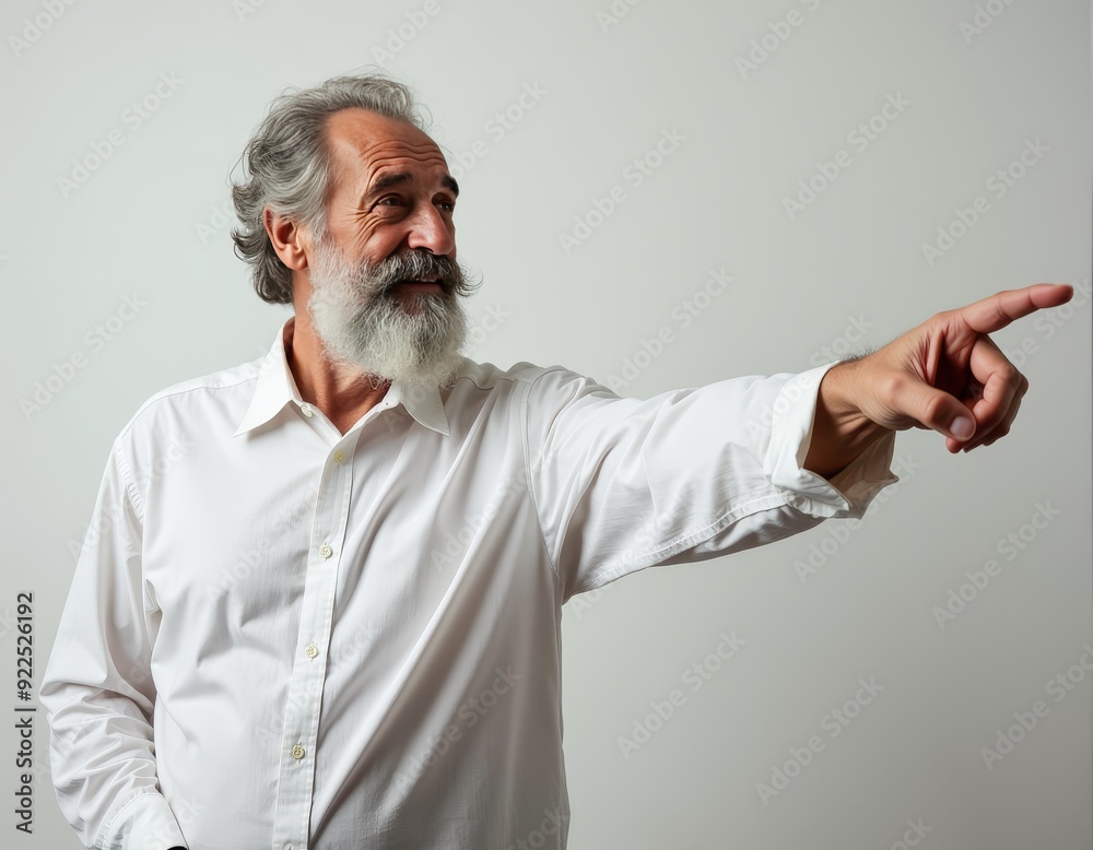 Elderly Man Gesturing Expressively with Raised Hand and Pointing. Elderly Man Gesturing Expressively with Raised Hand and Pointing.