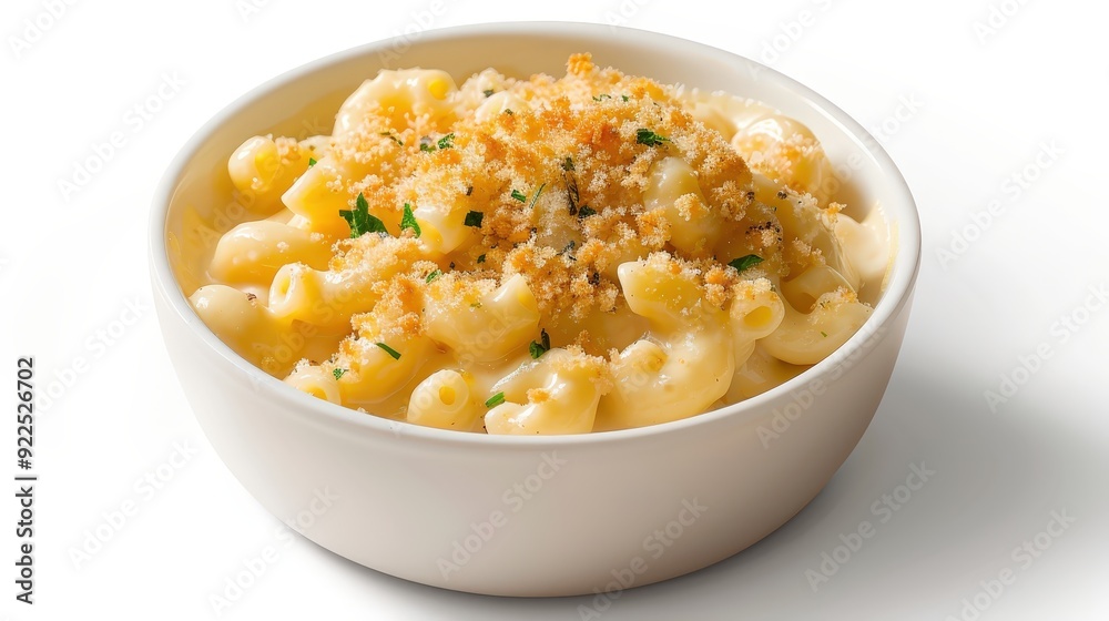 Gourmet Mac and Cheese Delight with Crispy Breadcrumbs - Editorial Foods Magazine Photography in Studio on White Background Gourmet Mac and Cheese Delight with Crispy Breadcrumbs - Editorial Foods Magazine Photography in Studio on White Background