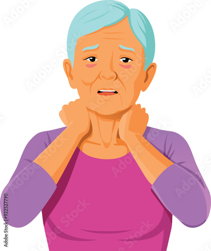 MobileSenior woman experiencing neck pain and discomfort-