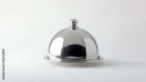 A sleek, closed silver steel serving cloche on a pristine white background, highlighting sophistication in tableware.