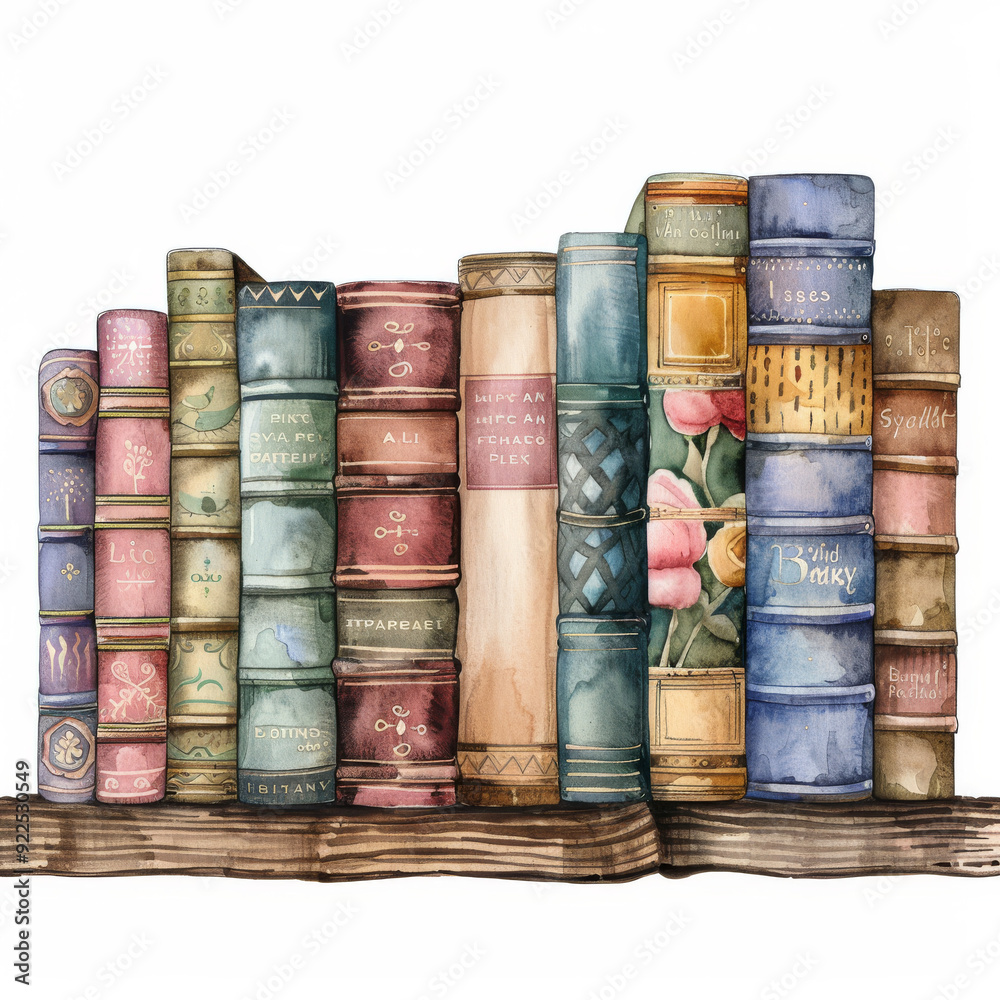 Stack of books watercolor on white background Stack of books watercolor on white background