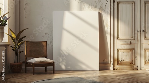 Minimalist Living Room Interior with a Large Blank Canvas
