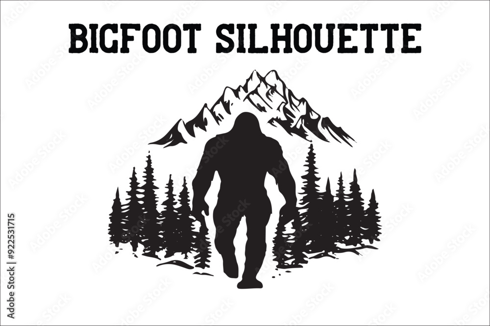 Bigfoot silhouette on white background. Bigfoot silhouettes and bigfoot concept silhouette vector illustration. Bigfoot silhouette.