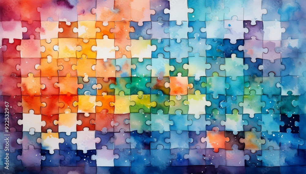 Fototapeta premium Interlocking puzzle pieces with a watercolor texture