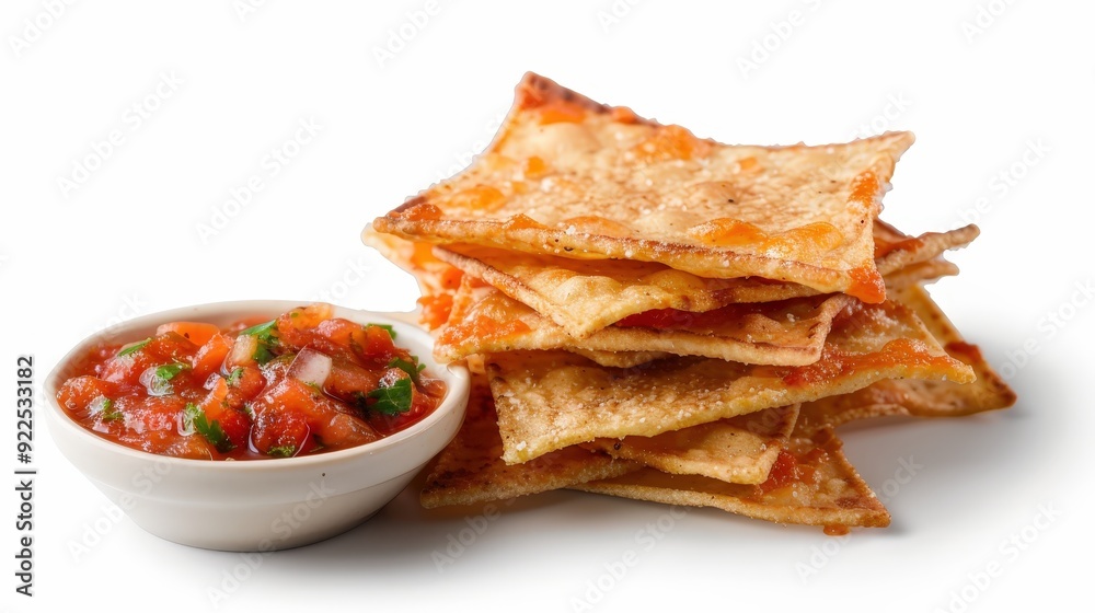 Crispy Nachos with Salsa - Delicious Tex-Mex Snack in a Foods Magazine Style on White Background, Editorial Photography Concept