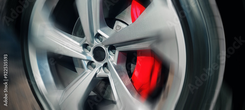 Wallpaper Mural Fast moving car wheel with red brake close up Torontodigital.ca