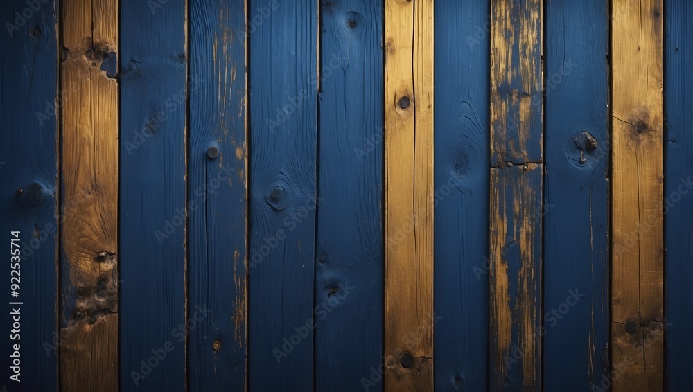 Fototapeta premium Rustikale Holzplanken mit natürlicher Holzmaserung als Hintergrundtextur - Dunkelblau & Gold