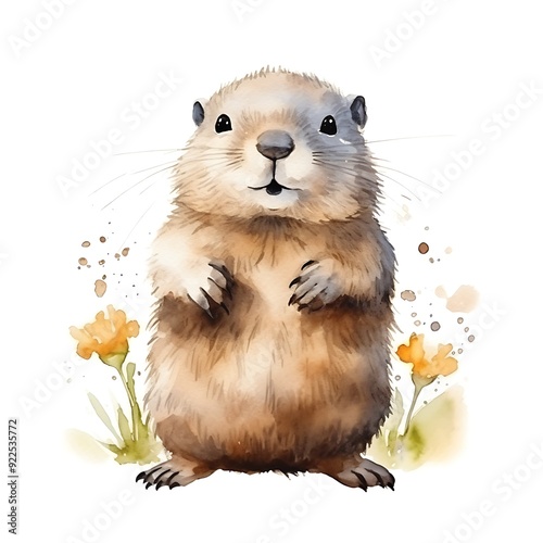 Groundhog day 2 February watercolor