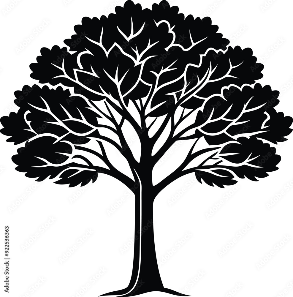 Obraz premium Tree and roots vector, black tree with round shape