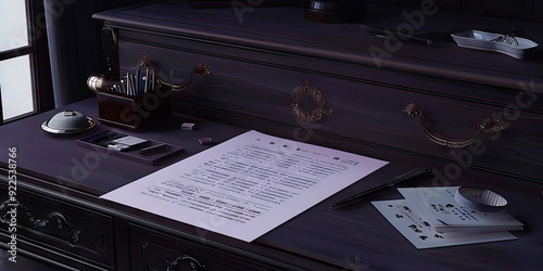 The Forlorn Finance: A single sheet of paper with financial figures tucked into a empty desk drawer. photo