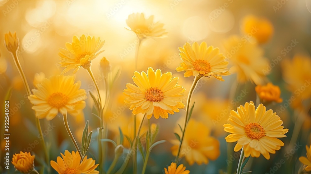 Serene Spring Field. Nature blur background featuring a field of yellow flowers