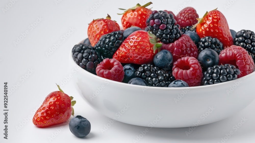 Vibrant Fresh Berry Mix in Illustrated Bowl on White Background, Foods Magazine Style Photography in Professional Studio Vibrant Fresh Berry Mix in Illustrated Bowl on White Background, Foods Magazine Style Photography in Professional Studio