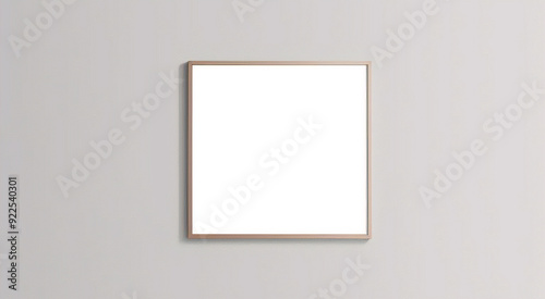 Maqueta de marco de póster de imagen de madera mínima sobre papel tapiz blanco	